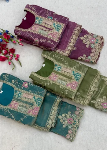 Rama Colour Fendy Silk Top Palazzo Set with Embroidered Dupatta all colours live