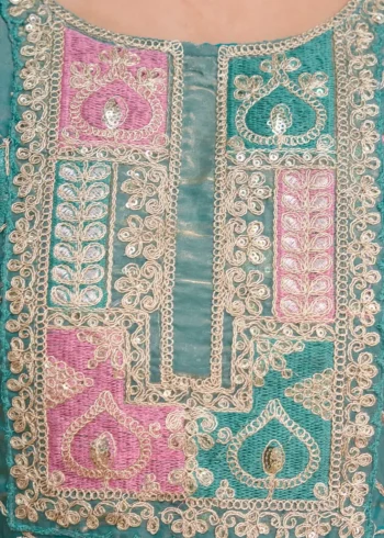 Rama Colour Fendy Silk Top Palazzo Set with Embroidered Dupatta close embroidery
