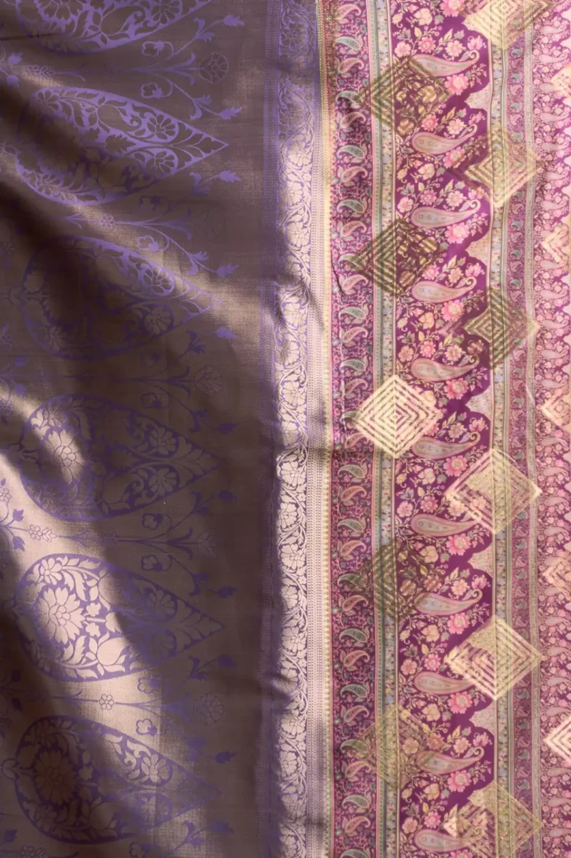 Peach Digital Cluster Printed Saree With banarasi border & Tassels pallu design