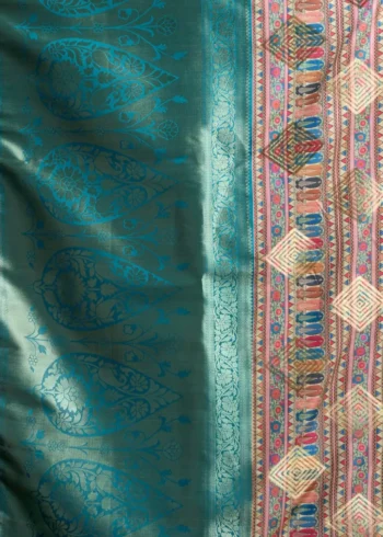Sky Blue Digital Cluster Printed Saree With banarasi border & Tassels pallu design