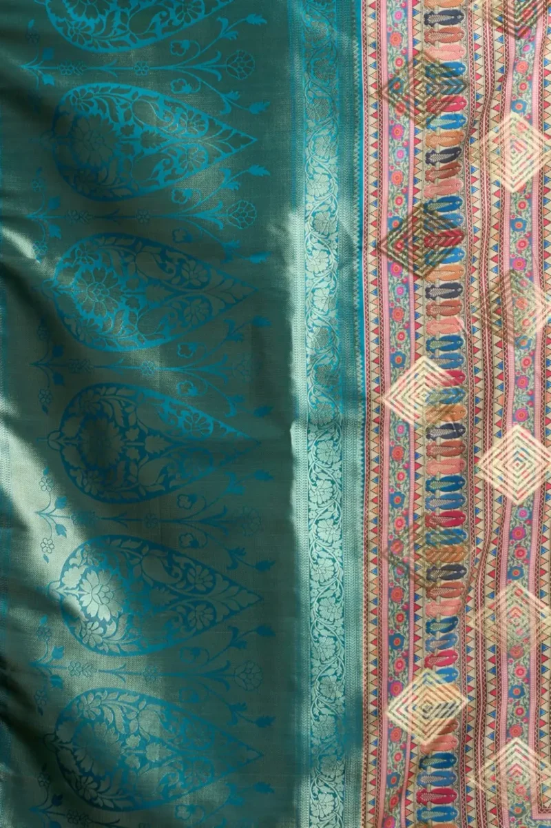 Sky Blue Digital Cluster Printed Saree With banarasi border & Tassels pallu design