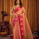 Baby Pink Soft Tissue Saree with Contrast Border & Jhallar front look