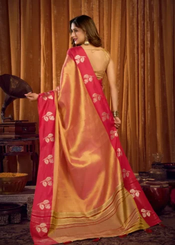 Baby Pink Soft Tissue Saree with Contrast Border & Jhallar back side