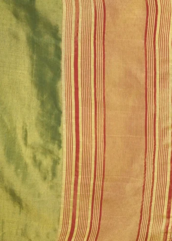 Green Soft Tissue Saree with Contrast Border & Jhallar close pallu