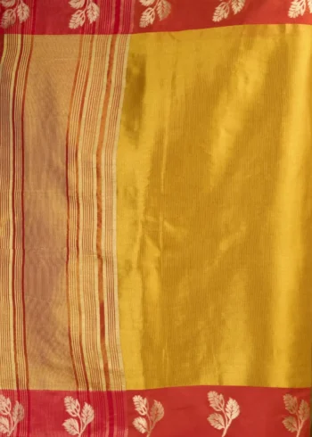 Yellow Soft Tissue Saree with Contrast Border & Jhallar close pallu