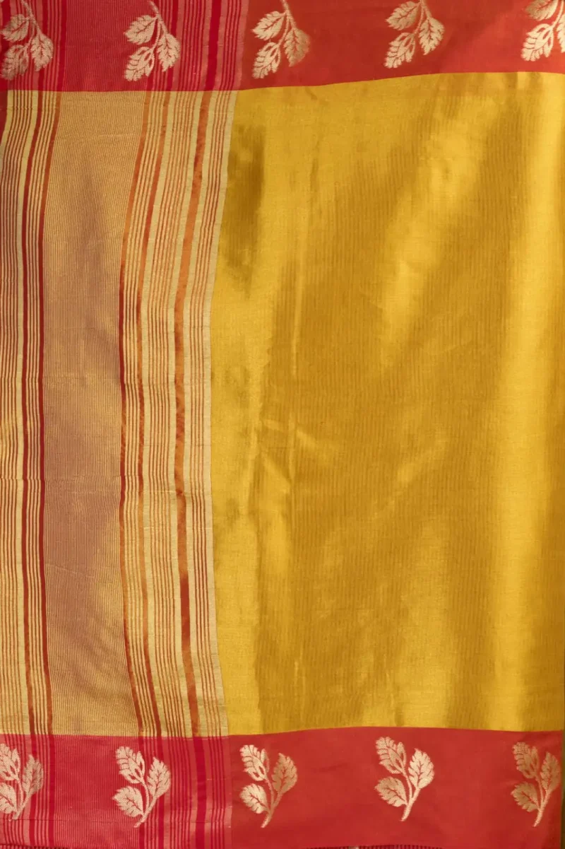 Yellow Soft Tissue Saree with Contrast Border & Jhallar close pallu