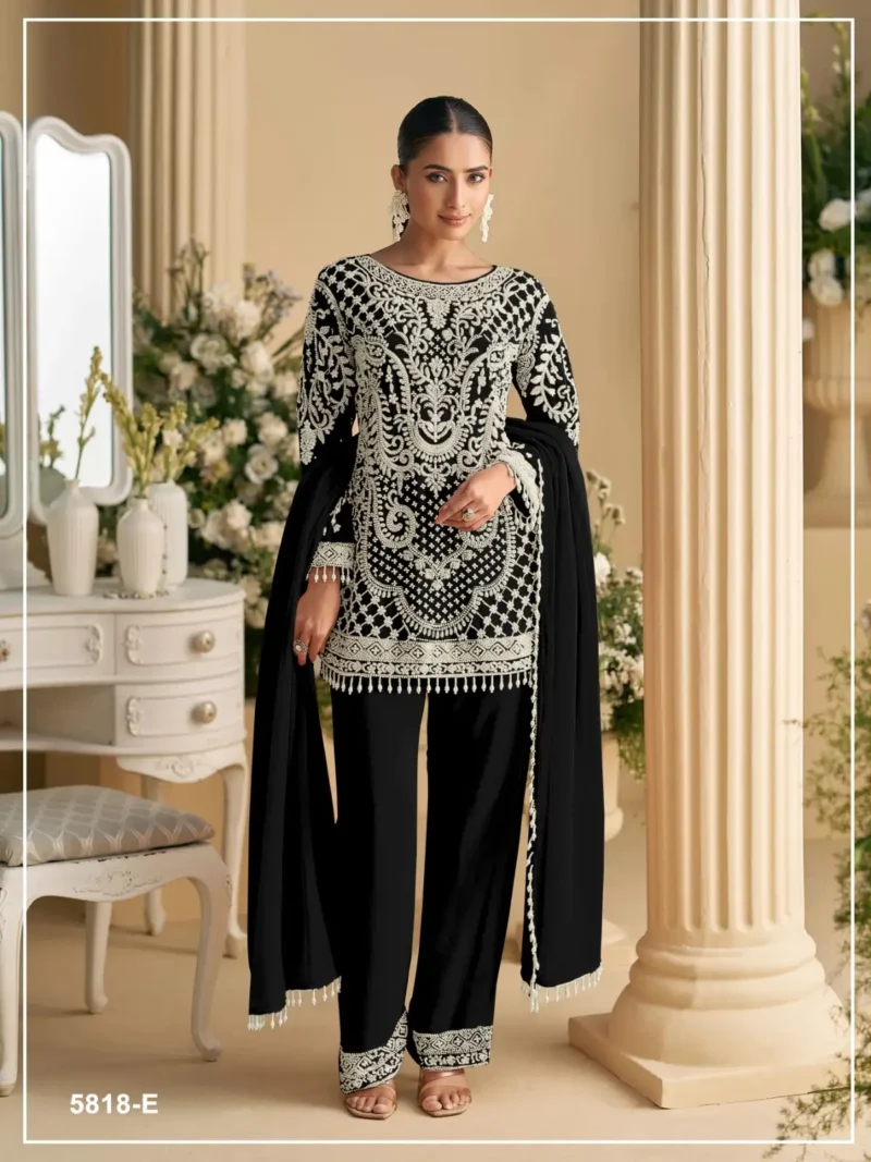 Brown Heavy Embroidered Pakistani Palazzo Suit with Fox Georgette Dupatta