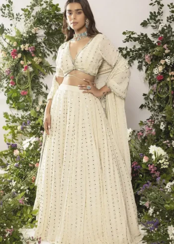 Ivory Tone-on-Tone Sequin Embroidered Party Wear Lehenga front look