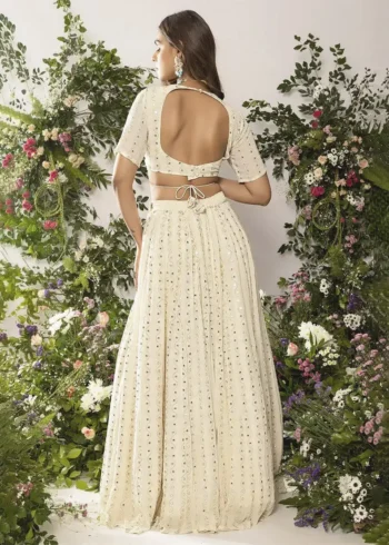 Ivory Tone-on-Tone Sequin Embroidered Party Wear Lehenga back design