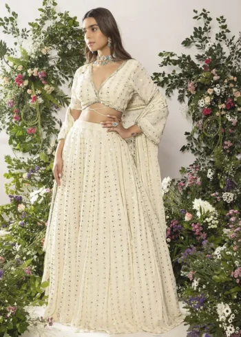 Ivory Tone-on-Tone Sequin Embroidered Party Wear Lehenga front look