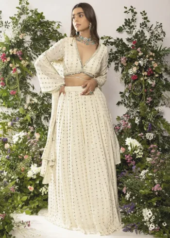 Ivory Tone-on-Tone Sequin Embroidered Party Wear Lehenga