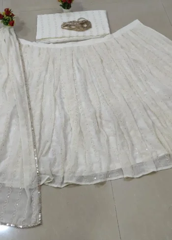 Ivory Tone-on-Tone Sequin Embroidered Party Wear Lehenga live real image