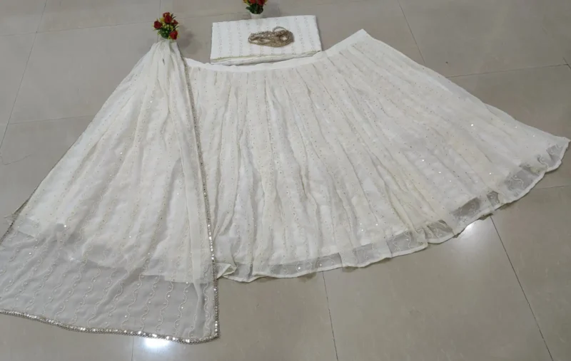 Ivory Tone-on-Tone Sequin Embroidered Party Wear Lehenga live real image