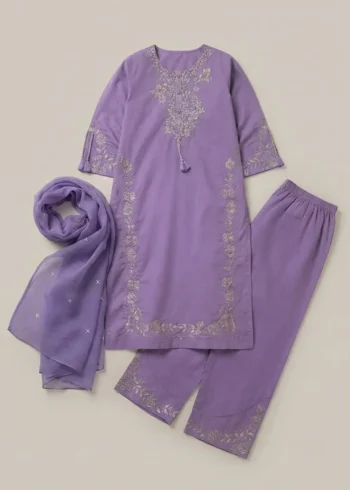 Women's Lavender Cotton Kurta Pant Set with Pure Cotton Dupatta live
