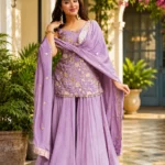 Lavender Diamond Silk Sharara Suit with Sequins Zari Embroidery full look