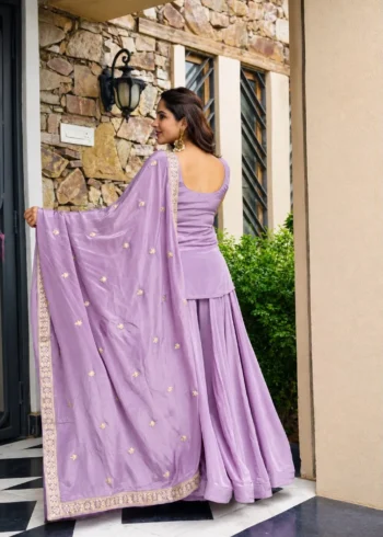 Lavender Diamond Silk Sharara Suit with Sequins Zari Embroidery back design look
