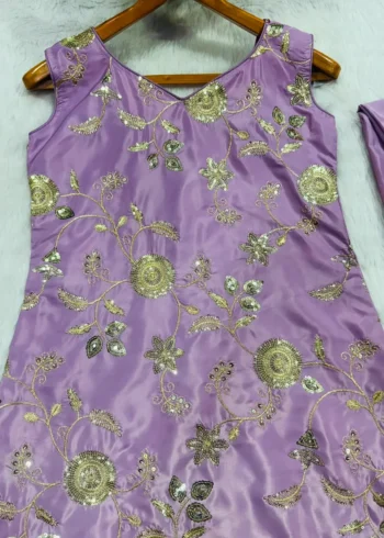 Lavender Diamond Silk Sharara Suit with Sequins Zari Embroidery close work