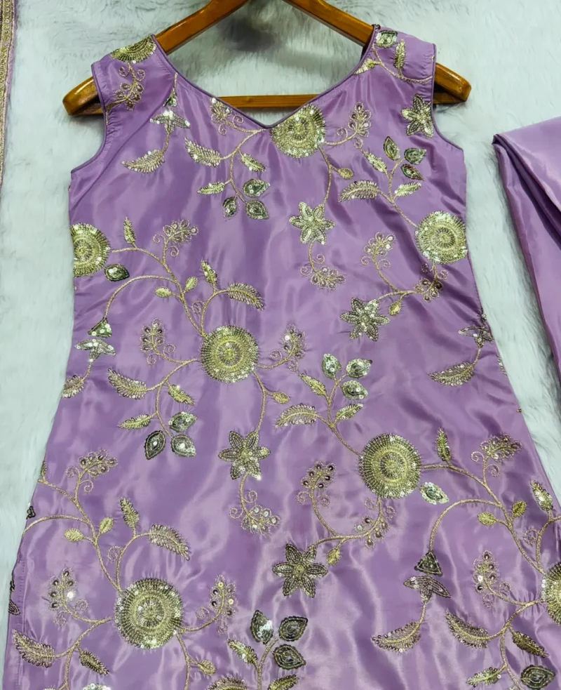 Lavender Diamond Silk Sharara Suit with Sequins Zari Embroidery close work