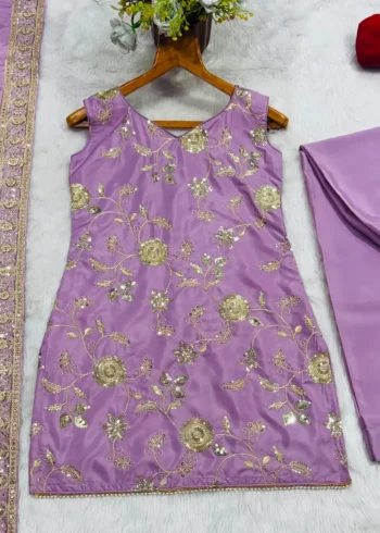 Lavender Diamond Silk Sharara Suit with Sequins Zari Embroidery live image