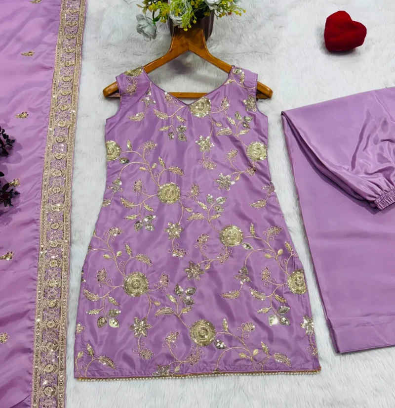Lavender Diamond Silk Sharara Suit with Sequins Zari Embroidery live image