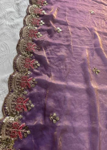Lavender Fendy Satin Silk Wedding Saree close border work