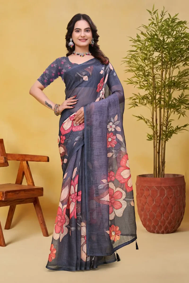 grey Linen Cotton Saree for Daily Office and Casual Wear