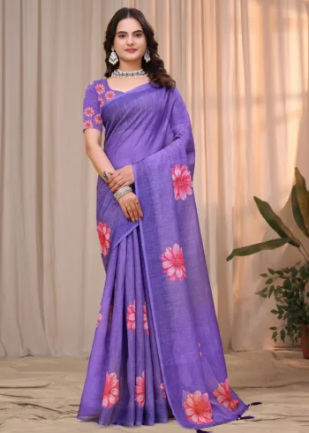 lavender Linen Cotton Saree for Daily Office and Casual Wear