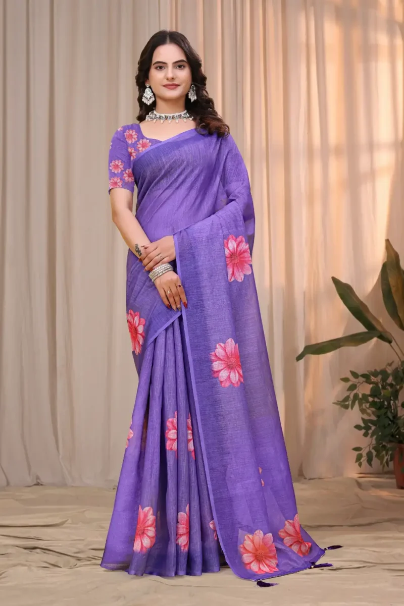 lavender Linen Cotton Saree for Daily Office and Casual Wear