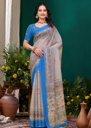 grey Linen Cotton Saree for Daily Office and Casual Wear