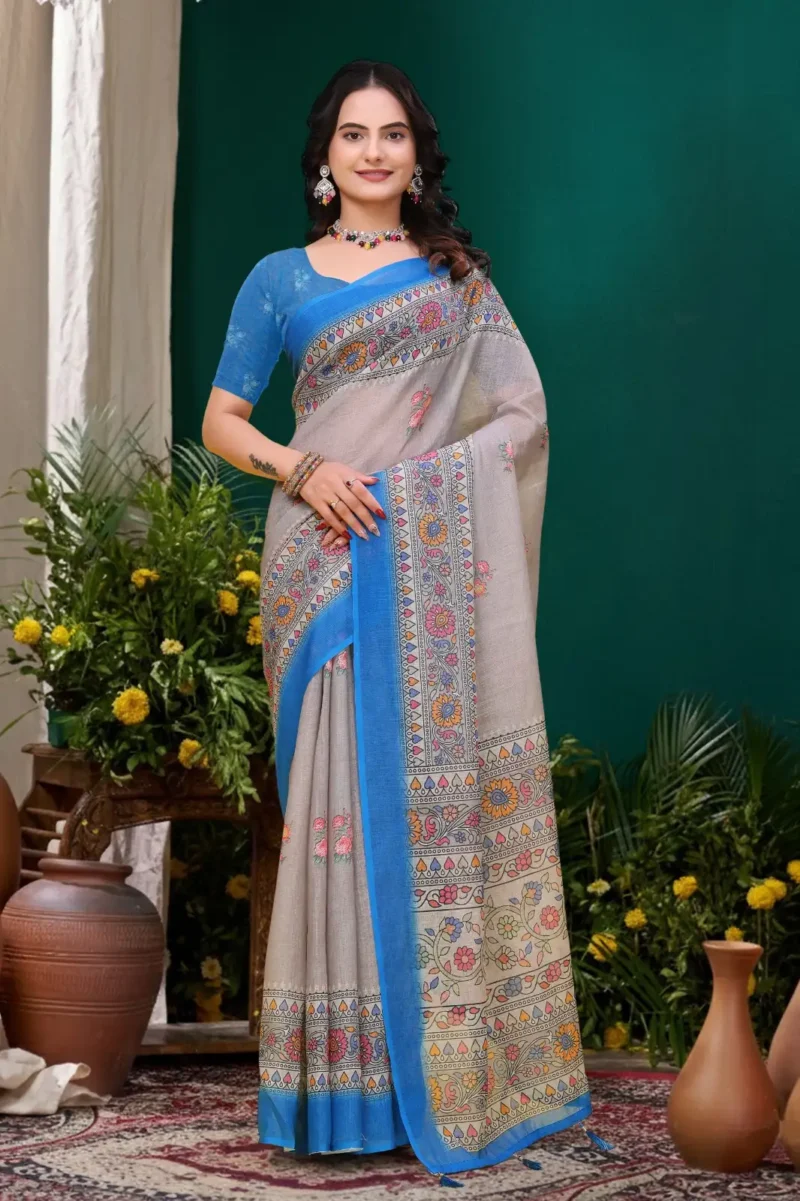 grey Linen Cotton Saree for Daily Office and Casual Wear
