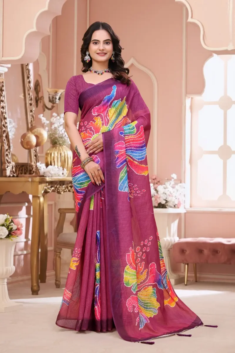 maroon Linen Cotton Saree for Daily Office and Casual Wear