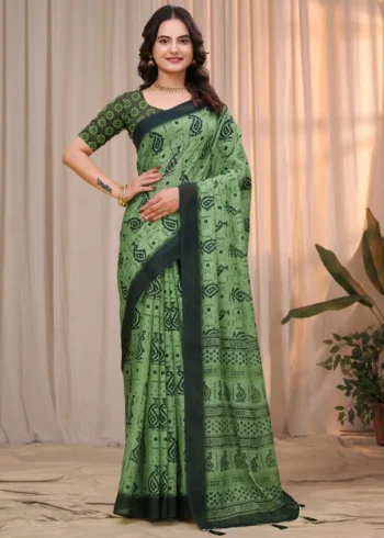 mint green Linen Cotton Saree for Daily Office and Casual Wear