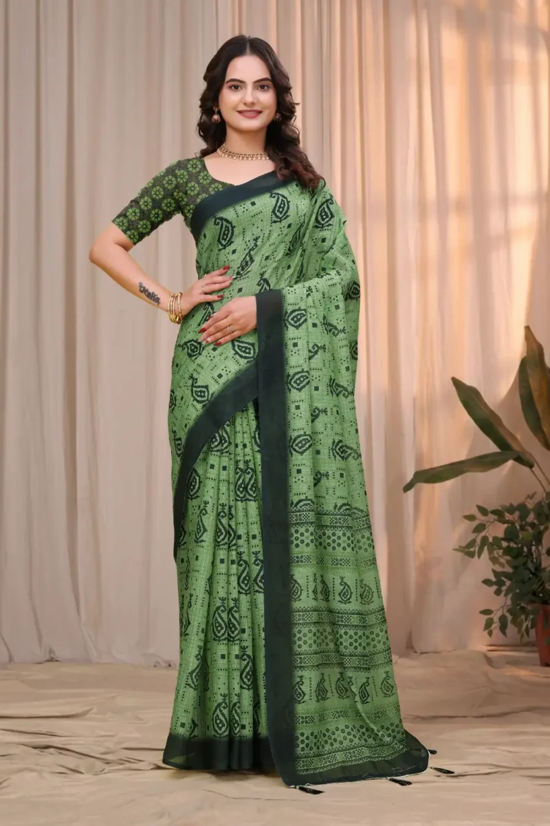 mint green Linen Cotton Saree for Daily Office and Casual Wear