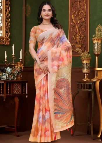 multi colour Linen Cotton Saree for Daily Office and Casual Wear