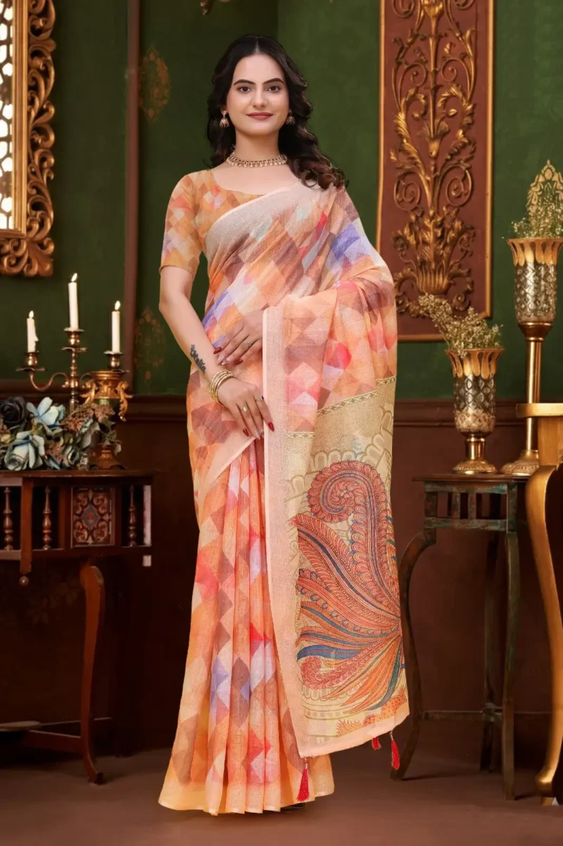 multi colour Linen Cotton Saree for Daily Office and Casual Wear