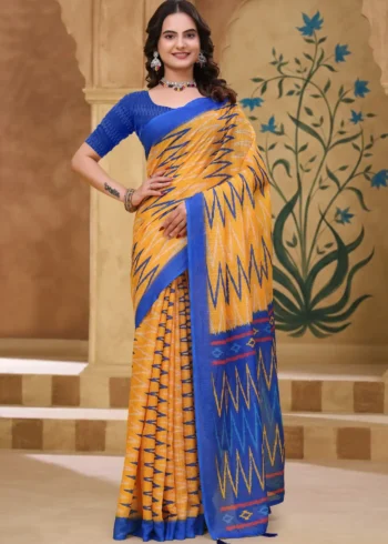 mustard Linen Cotton Saree for Daily Office and Casual Wear