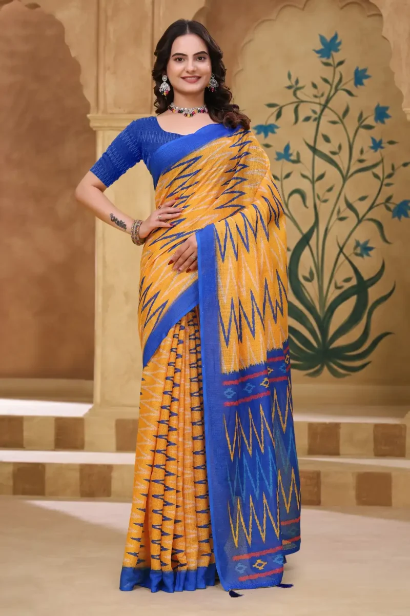 mustard Linen Cotton Saree for Daily Office and Casual Wear