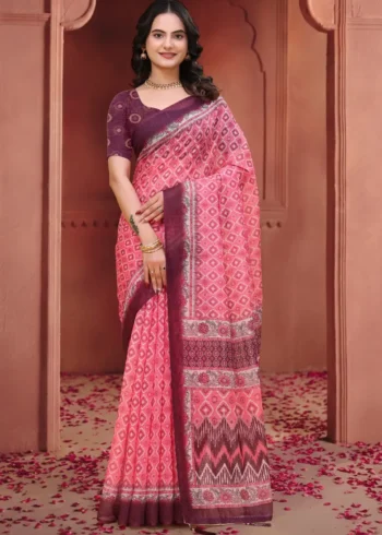 Peach Linen Cotton Saree for Daily Office and Casual Wear