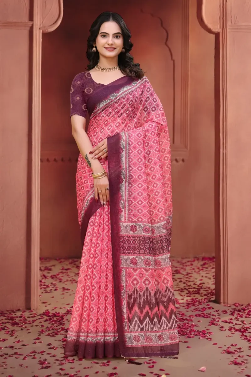Peach Linen Cotton Saree for Daily Office and Casual Wear