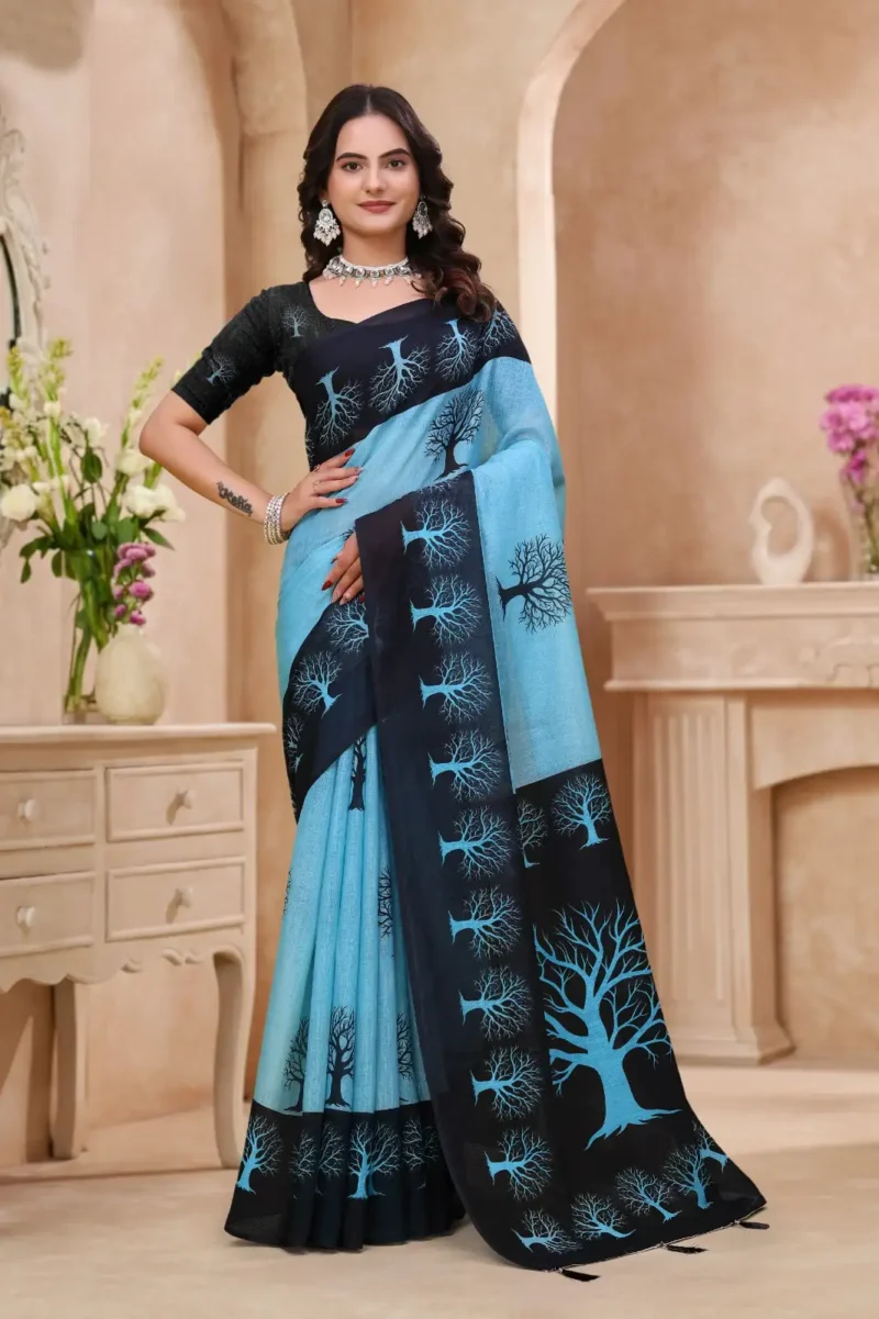 Powder Linen Cotton Saree for Daily Office and Casual Wear