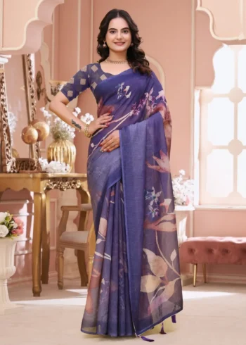 Purple Linen Cotton Saree for Daily Office and Casual Wear