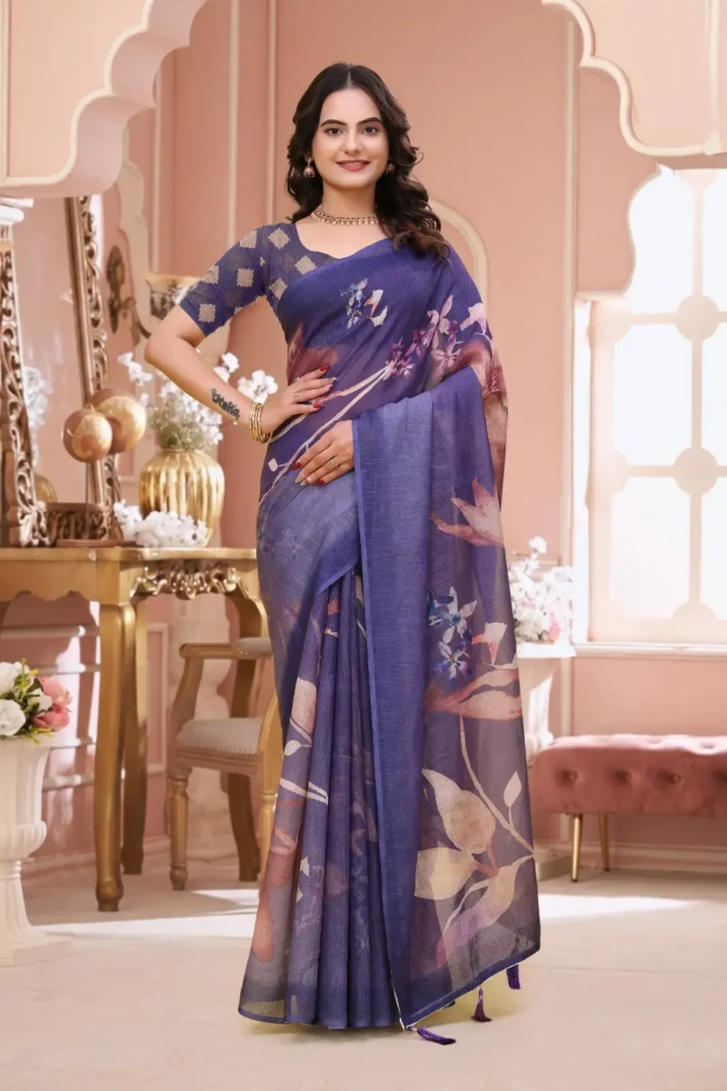 Purple Linen Cotton Saree for Daily Office and Casual Wear