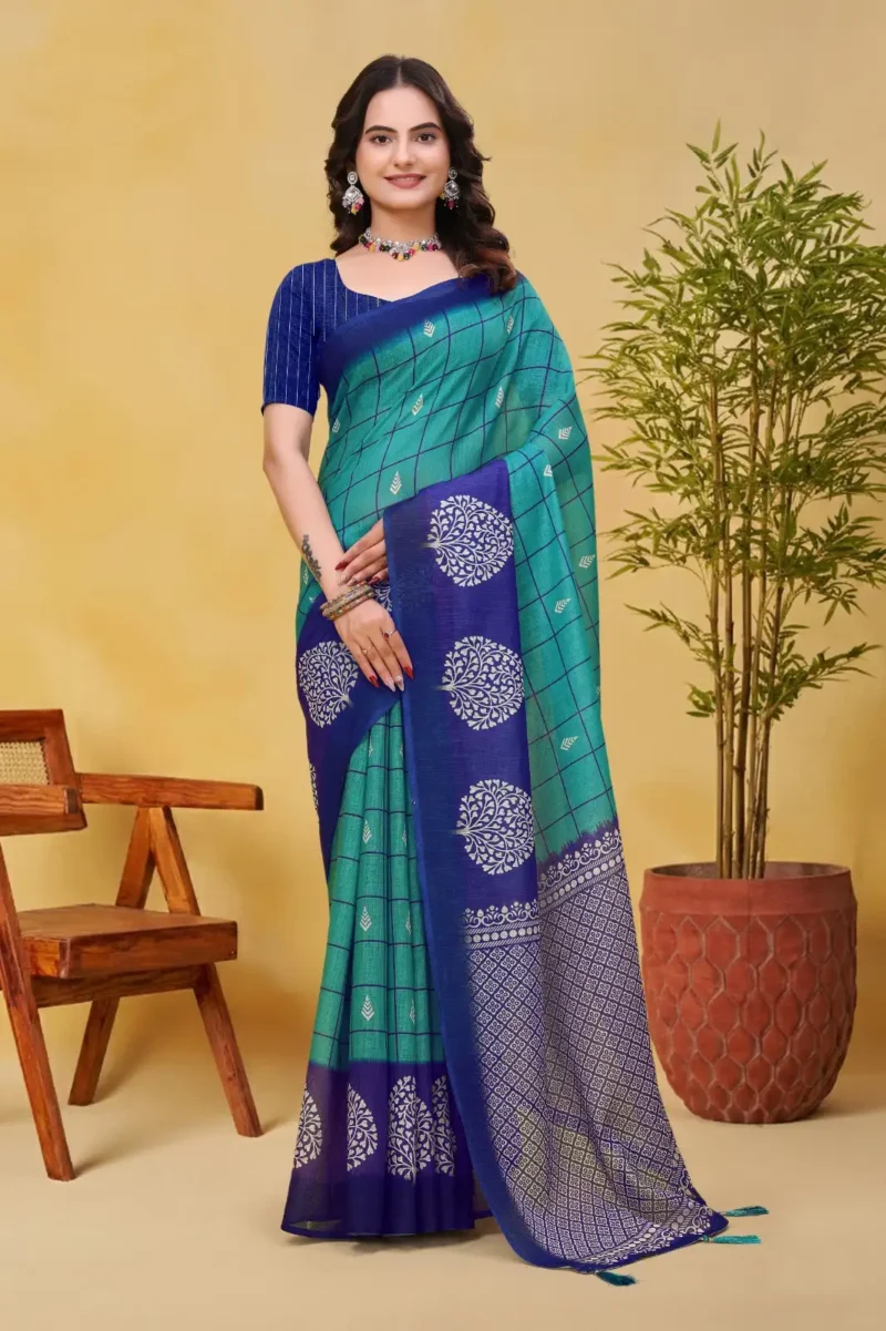 Rama Linen Cotton Saree for Daily Office and Casual Wear