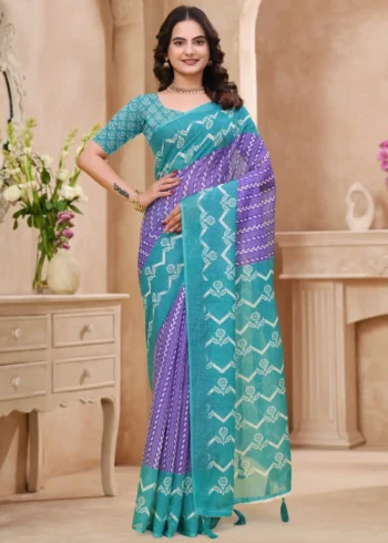 Sky blue Linen Cotton Saree for Daily Office and Casual Wear