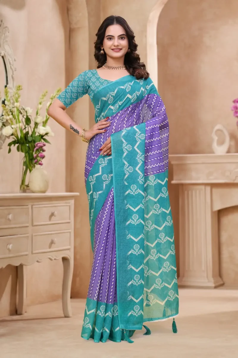 Sky blue Linen Cotton Saree for Daily Office and Casual Wear