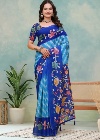 Sky Blue Linen Cotton Saree for Daily Office and Casual Wear