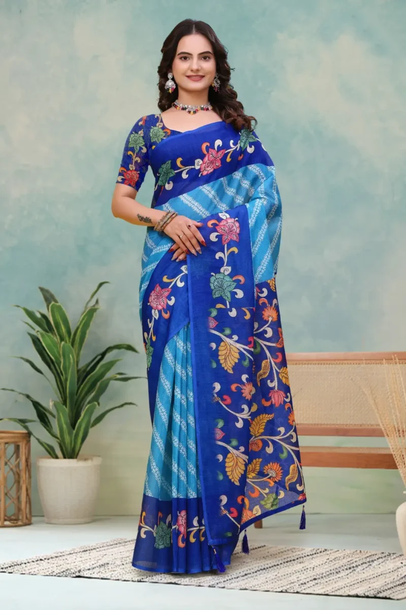 Sky Blue Linen Cotton Saree for Daily Office and Casual Wear