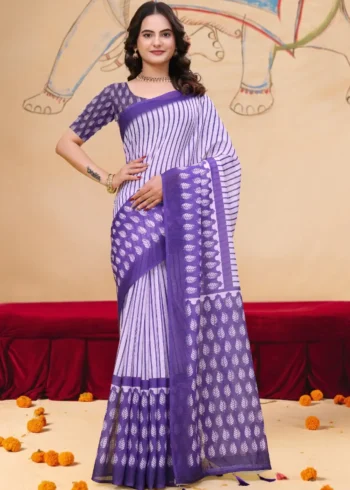 Lavender Linen Cotton Saree for Daily Office and Casual Wear