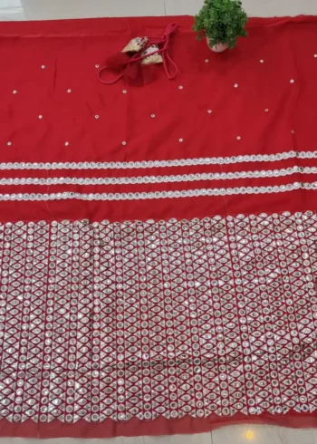 Luxury Red Organza Silk Wedding Lehenga Choli with Paper Mirror Work real blouse work