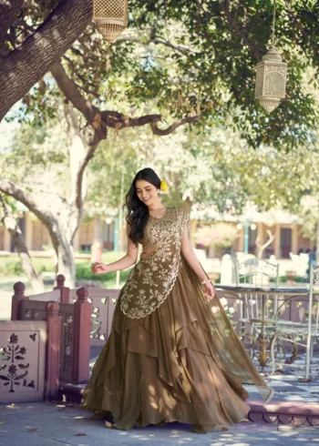 Brown Marble Sequin Threadwork Bridesmaid Wedding Lehenga